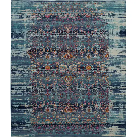 Blue Red And Orange Floral Distressed Non Skid Area Rug Photo 2