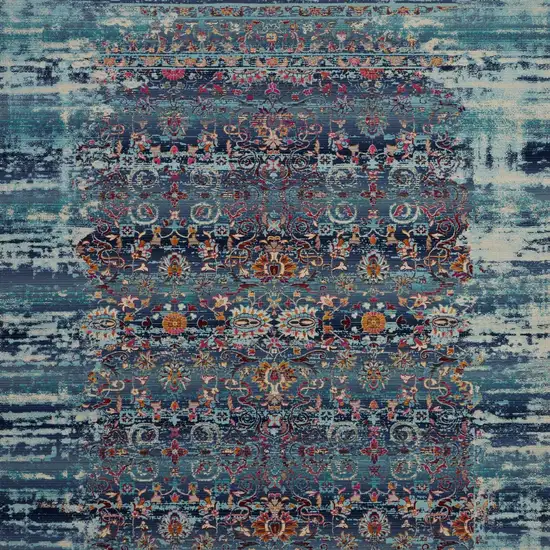 Blue Red And Orange Floral Distressed Non Skid Area Rug Photo 8