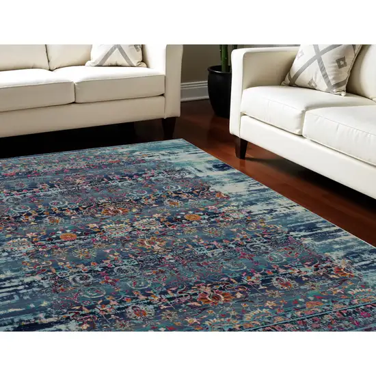 Blue Red And Orange Floral Distressed Non Skid Area Rug Photo 1