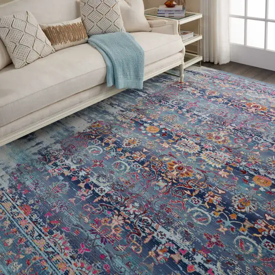 Blue Red And Orange Floral Distressed Non Skid Area Rug Photo 9