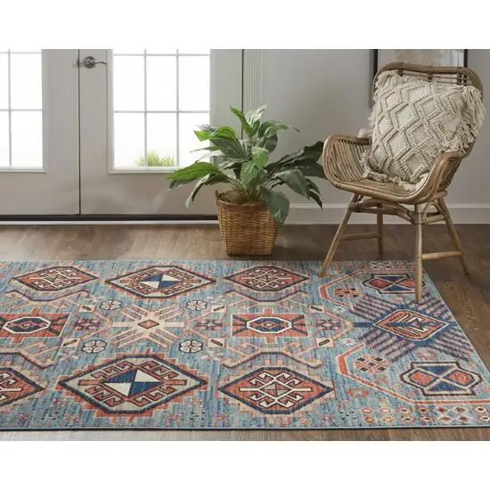 Blue Red And Tan Abstract Power Loom Distressed Stain Resistant Area Rug Photo 9