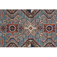 Photo of Blue Red And Tan Abstract Power Loom Distressed Stain Resistant Area Rug