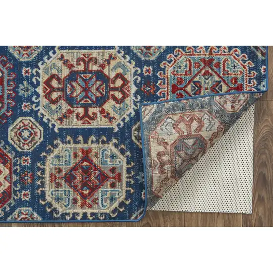 Blue Red And Tan Abstract Power Loom Distressed Stain Resistant Area Rug Photo 5