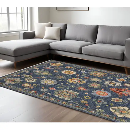 Blue Red And Yellow Oriental Area Rug With Fringe Photo 1