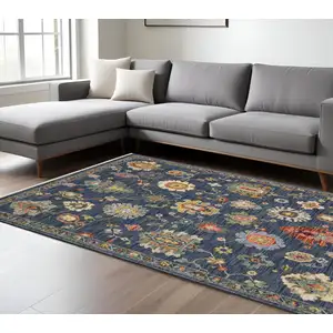 Photo of Blue Red And Yellow Oriental Area Rug With Fringe