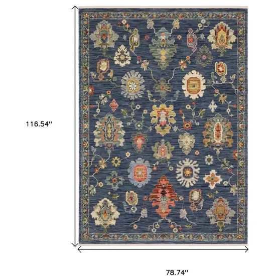 Blue Red And Yellow Oriental Area Rug With Fringe Photo 3