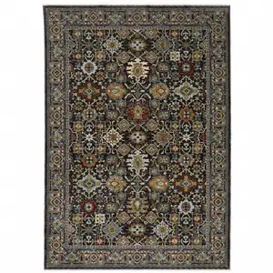 Photo of Blue Red Beige Orange Green And Rust Oriental Power Loom Stain Resistant Area Rug With Fringe