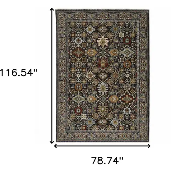 Blue and Beige Oriental Power Loom Area Rug With Fringe Photo 3