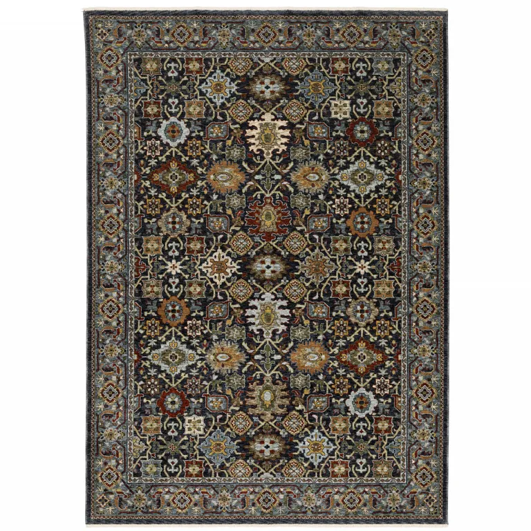 Blue Red Beige Orange Green And Rust Oriental Power Loom Stain Resistant Area Rug With Fringe Photo 1