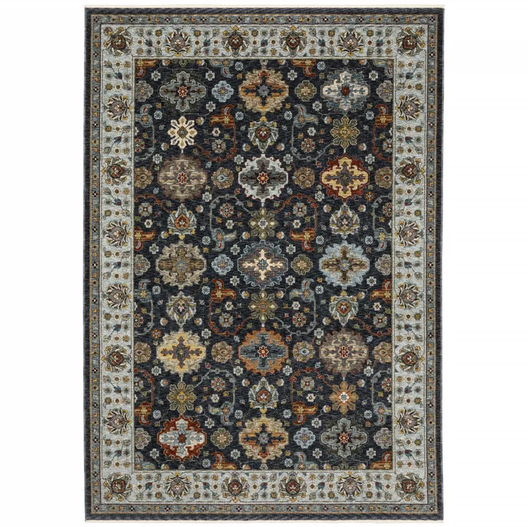 Blue Red Beige Yellow Grey Rust And Gold Oriental Power Loom Stain Resistant Area Rug With Fringe Photo 1