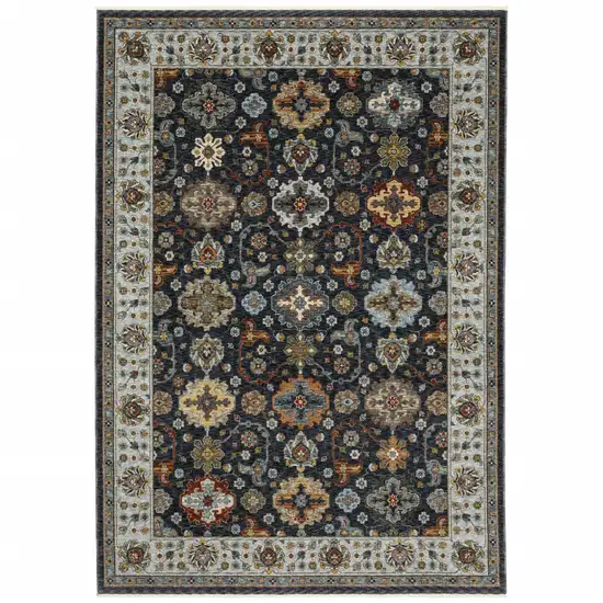 Blue Red Beige Yellow Grey Rust And Gold Oriental Power Loom Stain Resistant Area Rug With Fringe Photo 1