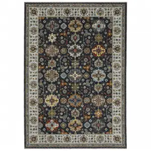 Photo of Blue Red Beige Yellow Grey Rust And Gold Oriental Power Loom Stain Resistant Area Rug With Fringe