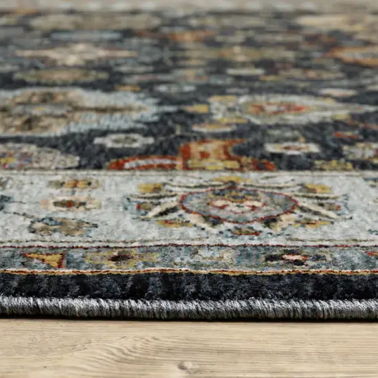 Blue Red Beige Yellow Grey Rust And Gold Oriental Power Loom Stain Resistant Area Rug With Fringe Photo 4