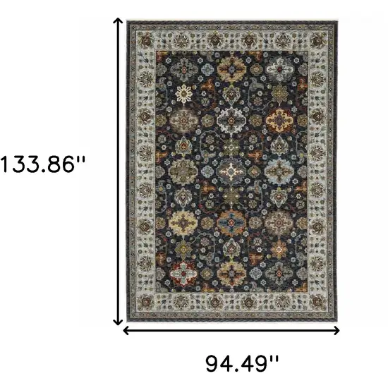 Blue and Beige Oriental Power Loom Area Rug With Fringe Photo 3