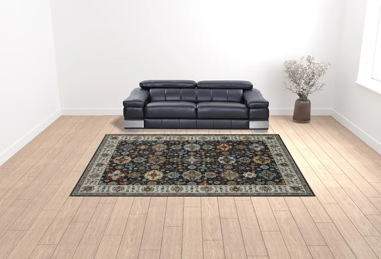 Blue Red Beige Yellow Grey Rust And Gold Oriental Power Loom Stain Resistant Area Rug With Fringe Photo 3