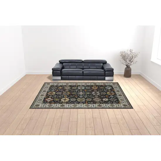 Blue Red Beige Yellow Grey Rust And Gold Oriental Power Loom Stain Resistant Area Rug With Fringe Photo 3