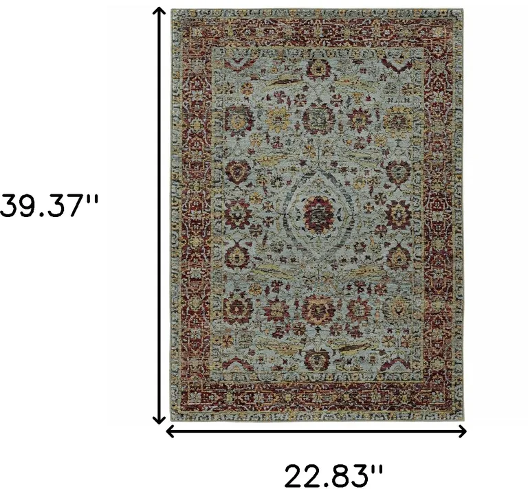 Blue Red Green And Gold Oriental Power Loom Stain Resistant Area Rug Photo 5