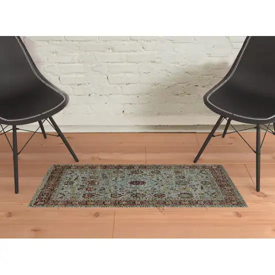 Blue Red Green And Gold Oriental Power Loom Stain Resistant Area Rug Photo 2