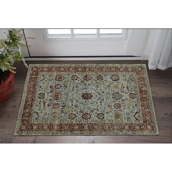 Blue and Green Oriental Power Loom Area Rug Photo 1