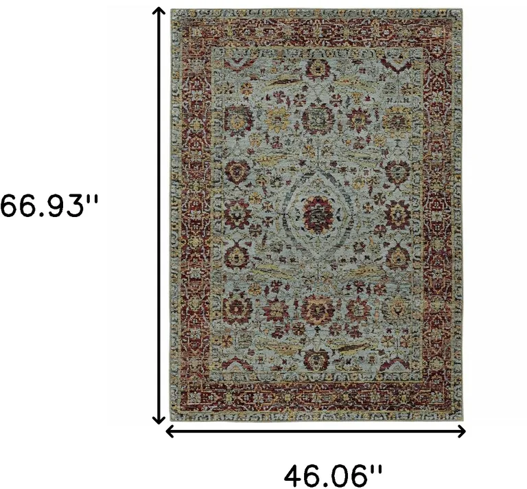 Blue Red Green And Gold Oriental Power Loom Stain Resistant Area Rug Photo 5