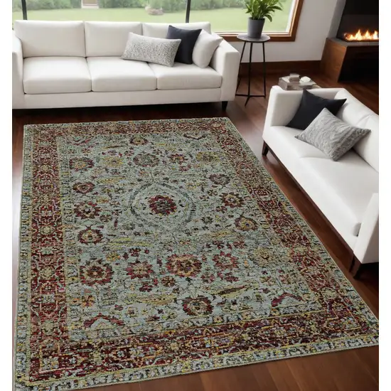 Blue and Green Oriental Power Loom Area Rug Photo 1