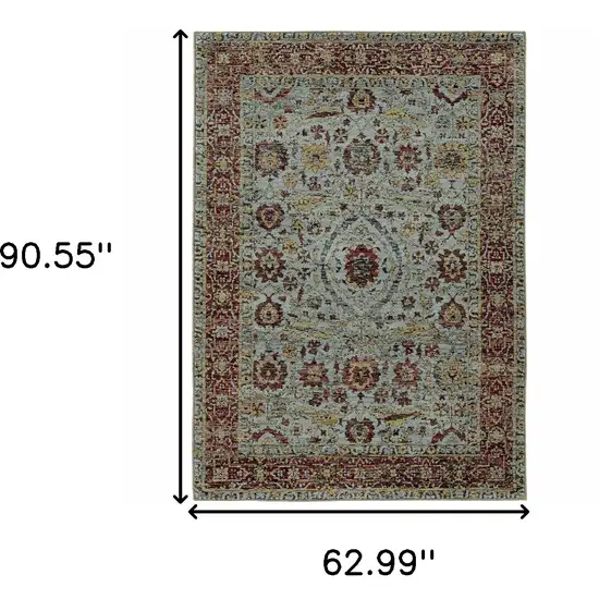 Blue Red Green And Gold Oriental Power Loom Stain Resistant Area Rug Photo 5