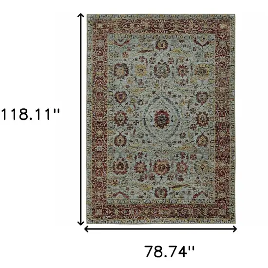 Blue Red Green And Gold Oriental Power Loom Stain Resistant Area Rug Photo 5