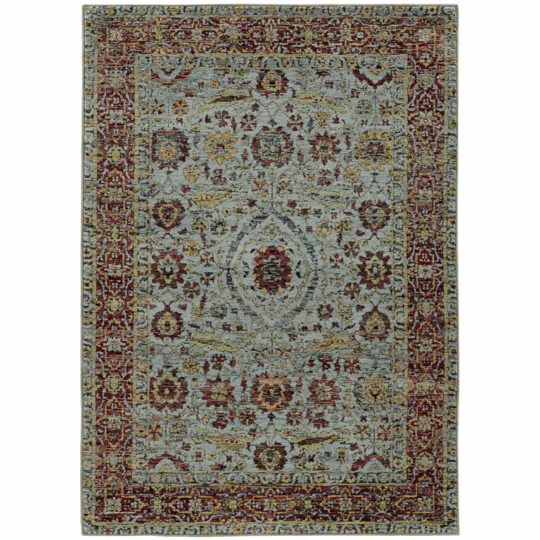 Blue Red Green And Gold Oriental Power Loom Stain Resistant Area Rug Photo 1