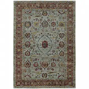 Photo of Blue Red Green And Gold Oriental Power Loom Stain Resistant Area Rug