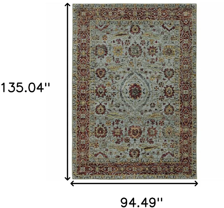 Blue Red Green And Gold Oriental Power Loom Stain Resistant Area Rug Photo 5