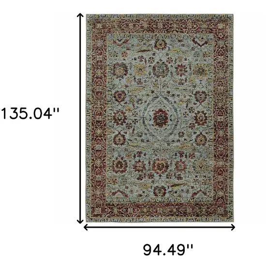 Blue Red Green And Gold Oriental Power Loom Stain Resistant Area Rug Photo 5