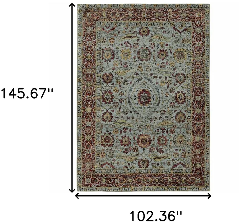 Blue Red Green And Gold Oriental Power Loom Stain Resistant Area Rug Photo 5