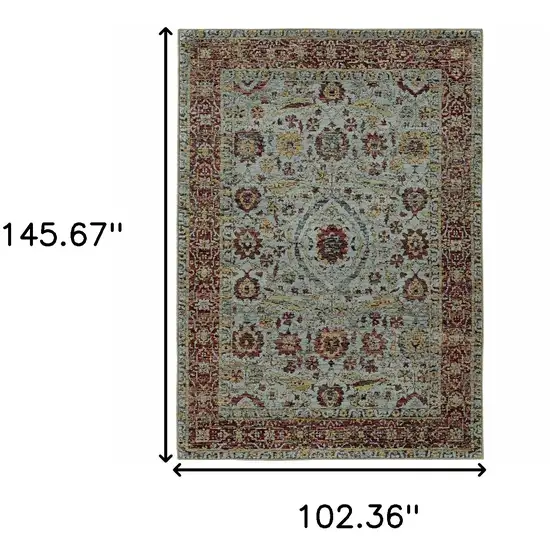 Blue Red Green And Gold Oriental Power Loom Stain Resistant Area Rug Photo 5