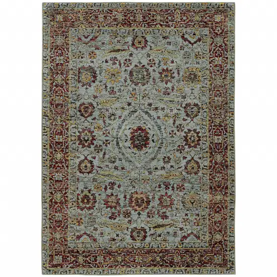 Blue Red Green And Gold Oriental Power Loom Stain Resistant Area Rug Photo 1