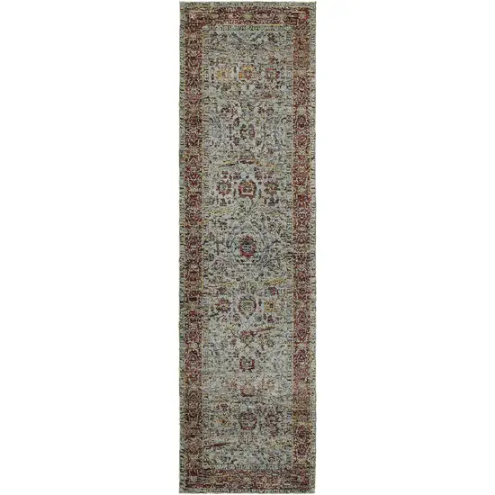 Blue Red Green And Gold Oriental Power Loom Stain Resistant Runner Rug Photo 1