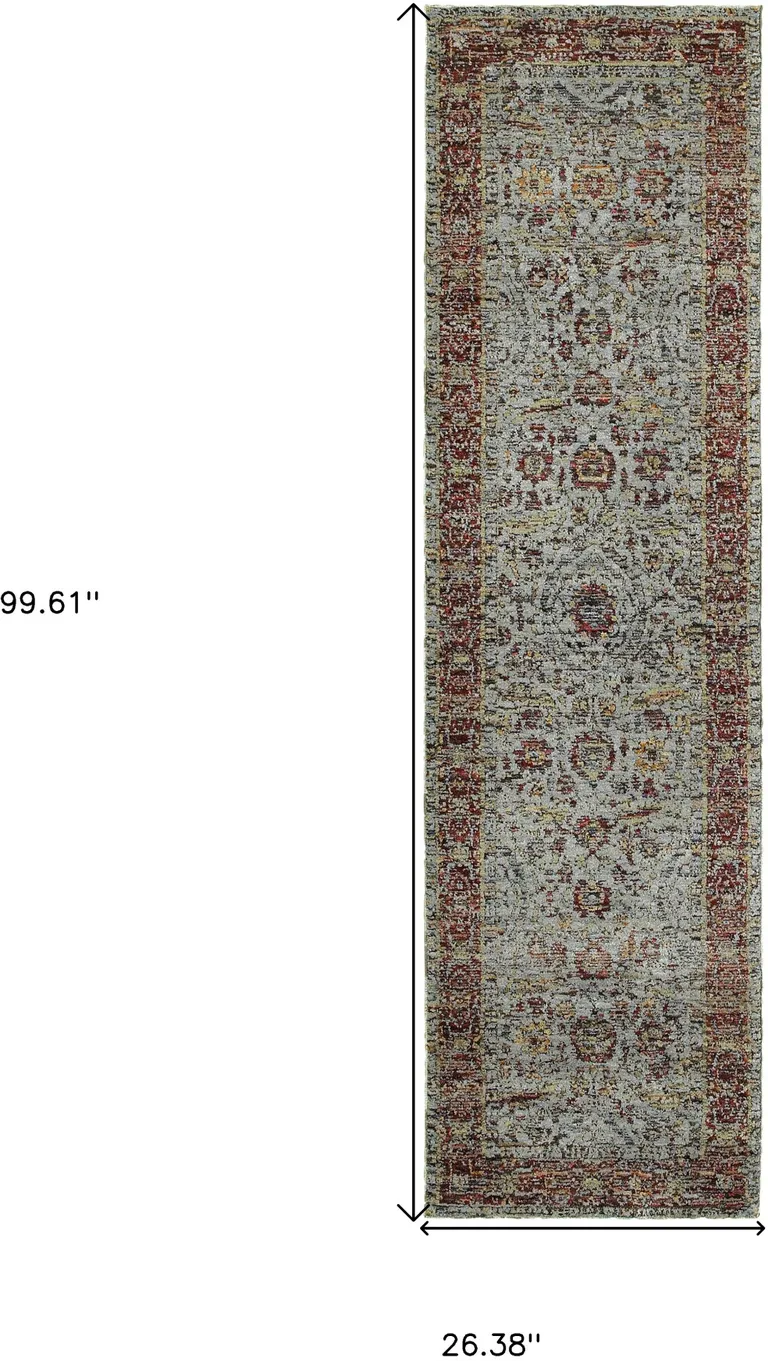 Blue Red Green And Gold Oriental Power Loom Stain Resistant Runner Rug Photo 5