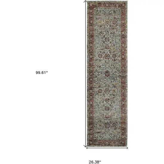 Blue Red Green And Gold Oriental Power Loom Stain Resistant Runner Rug Photo 5