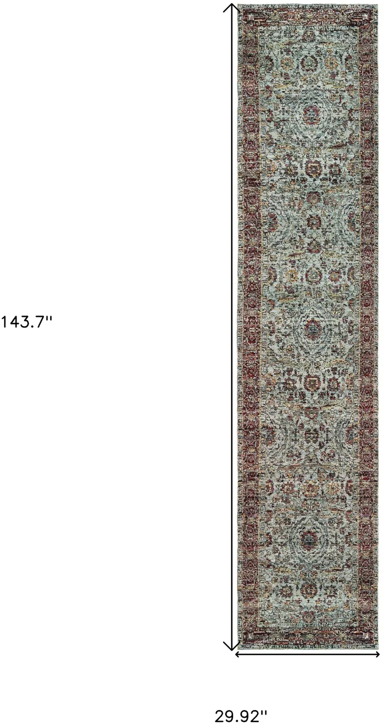 Blue Red Green And Gold Oriental Power Loom Stain Resistant Runner Rug Photo 5