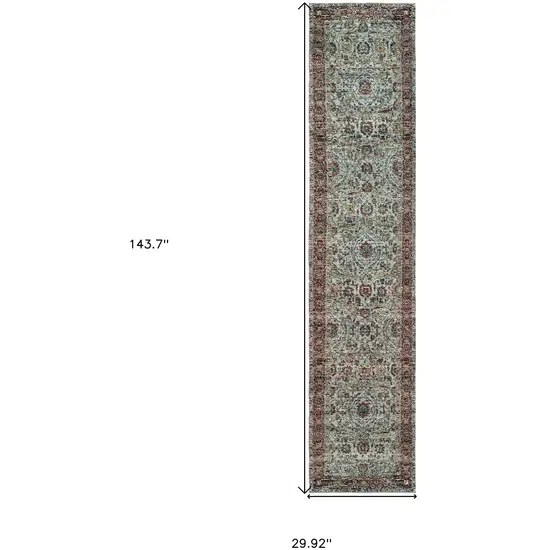 Blue Red Green And Gold Oriental Power Loom Stain Resistant Runner Rug Photo 5