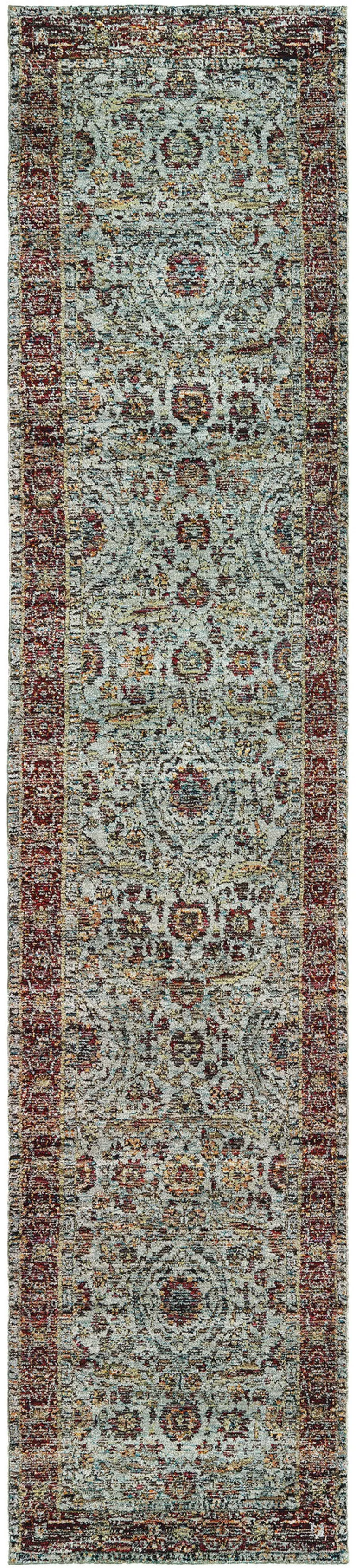 Blue Red Green And Gold Oriental Power Loom Stain Resistant Runner Rug Photo 1