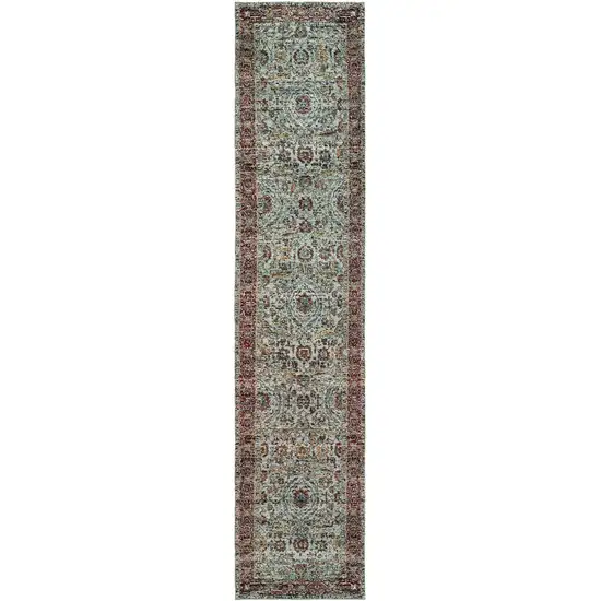 Blue Red Green And Gold Oriental Power Loom Stain Resistant Runner Rug Photo 1