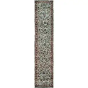 Photo of Blue Red Green And Gold Oriental Power Loom Stain Resistant Runner Rug