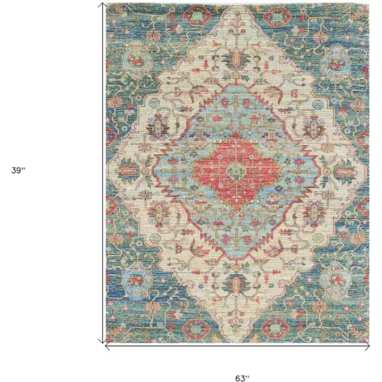 Blue and Beige Medallion Hand Woven Area Rug Photo 3