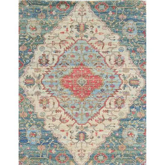 Blue and Beige Medallion Hand Woven Area Rug Photo 2