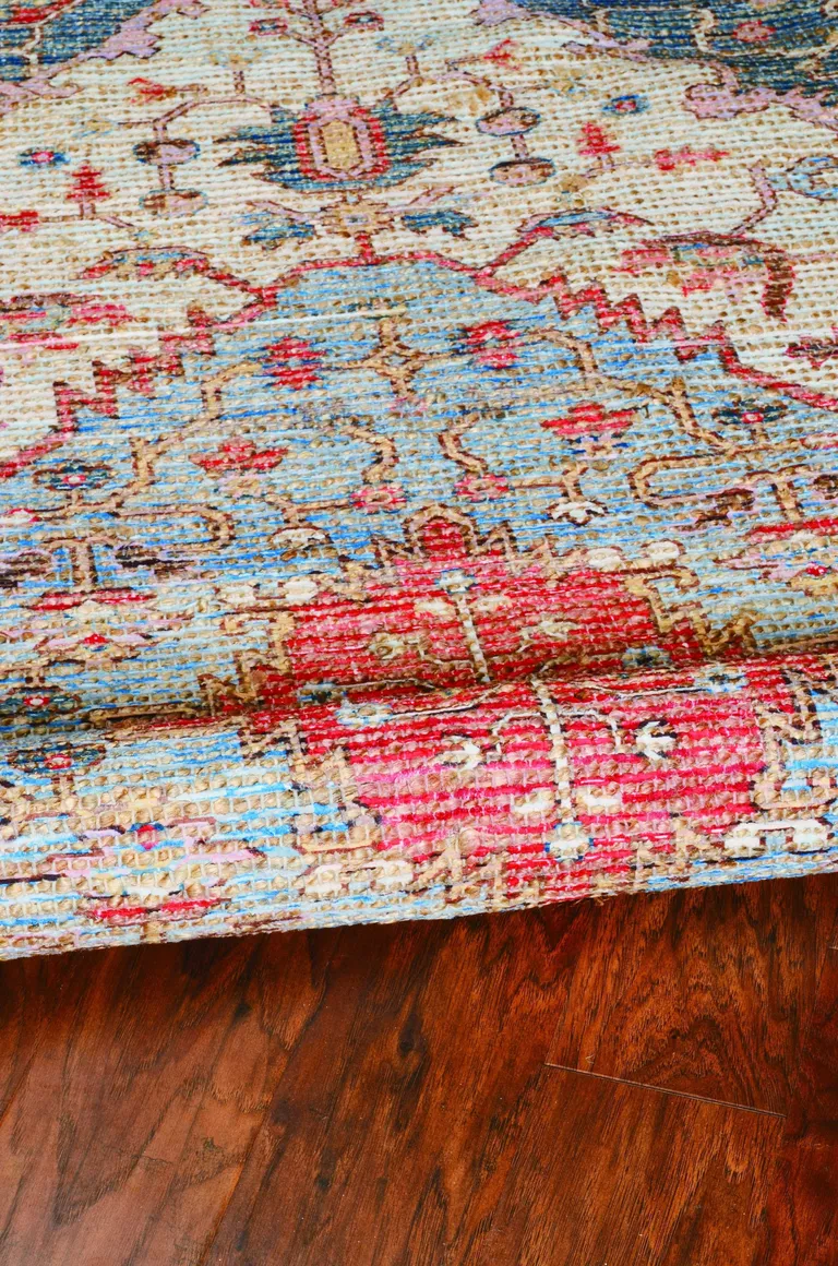 Blue Red Hand Woven Diamond Medallion Indoor Area Rug Photo 5