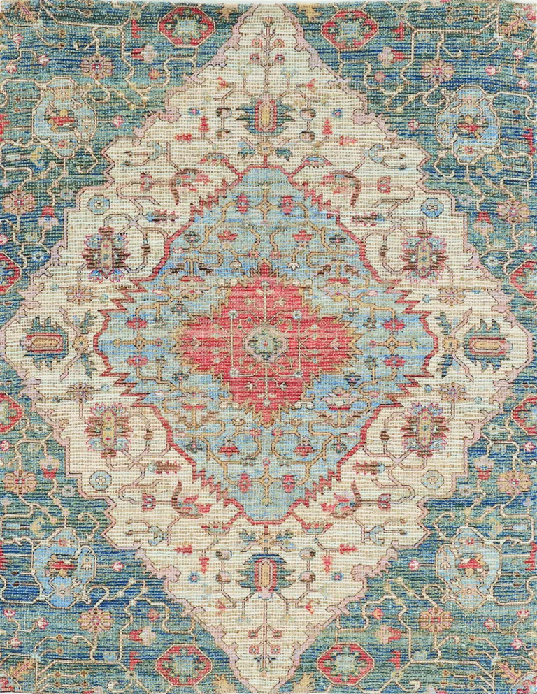 Blue Red Hand Woven Diamond Medallion Indoor Area Rug Photo 1