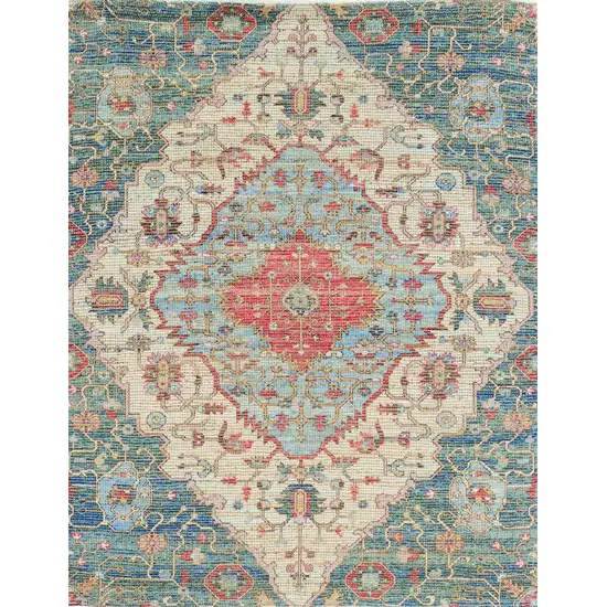 Blue Red Hand Woven Diamond Medallion Indoor Area Rug Photo 1