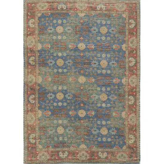 2'X4' Blue Red Hand Woven Floral Traditional Indoor Accent Rug Photo 2