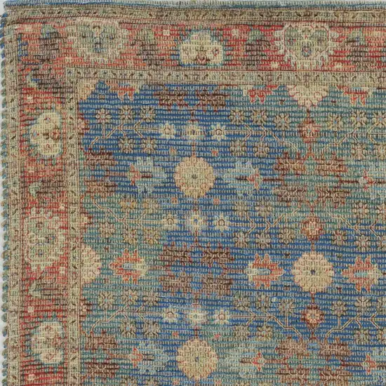 Blue Red Hand Woven Floral Traditional Indoor Accent Rug Photo 3