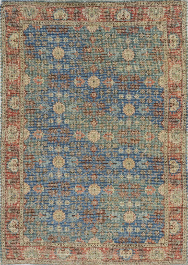 Blue Red Hand Woven Floral Traditional Indoor Accent Rug Photo 1